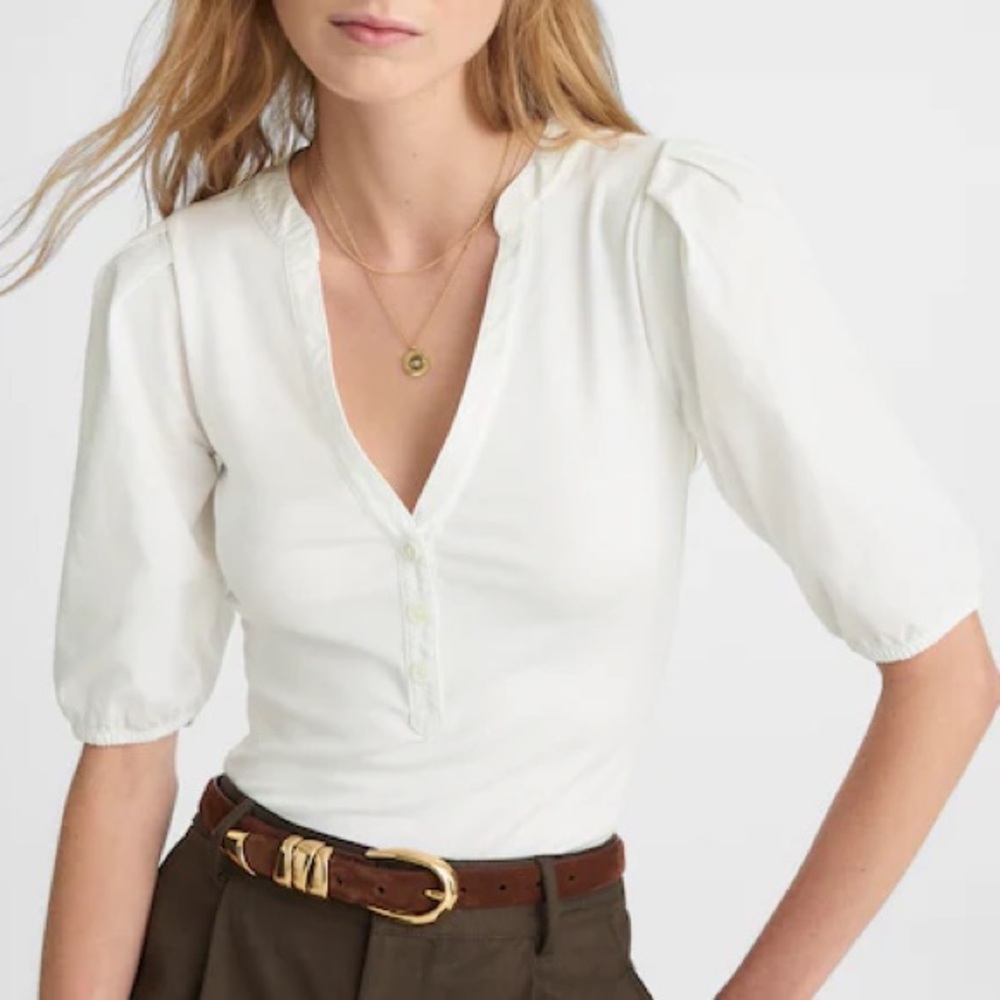 Madewell Puff-Sleeve Henley Knit Top